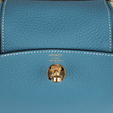 Hermes Mini Lindy Blue Jean Clemence Gold Hardware