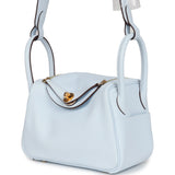 Hermes Mini Lindy Bleu Brume Swift Gold Hardware