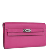 Hermes Kelly Wallet To Go Rose Pourpre Chevre Palladium Hardware