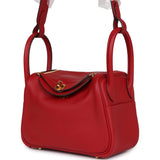 Hermes Mini Lindy Rouge Casaque Swift Gold Hardware