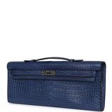 Hermes Kelly Cut Bleu De Malte Matte Porosus Crocodile Palladium Hardware