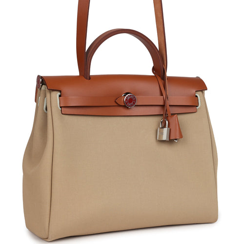 Hermes Special Order (HSS) Herbag Zip PM 31 Trench Officier Canvas and Fauve Hunter Lacquered Palladium Hardware