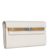 Hermes Kelly Wallet To Go Touch Gris Pale Epsom and Beige Sable Shiny Alligator Palladium Hardware