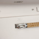 Hermes Kelly Wallet To Go Touch Gris Pale Epsom and Beige Sable Shiny Alligator Palladium Hardware