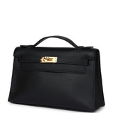 Hermes Kelly Pochette Black Swift Gold Hardware