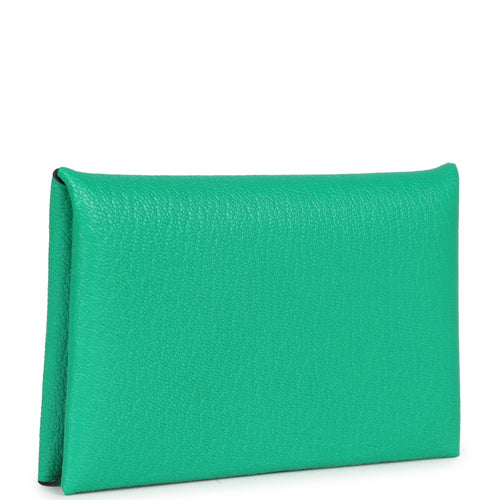 Hermes Calvi Card Holder Verso Menthe Verso Chevre Mysore Palladium Hardware