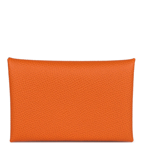 Hermes Calvi Card Holder Orange Epsom Palladium Hardware