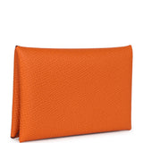 Hermes Calvi Card Holder Orange Epsom Palladium Hardware