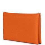 Hermes Calvi Card Holder Orange Epsom Palladium Hardware