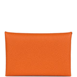 Hermes Calvi Card Holder Orange Epsom Palladium Hardware