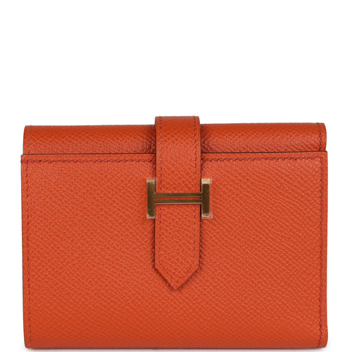 Hermes Bearn Combine Compact Wallet Terre Battue Epsom Gold Hardware