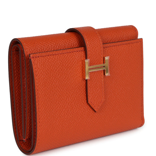 Hermes Bearn Combine Compact Wallet Terre Battue Epsom Gold Hardware