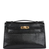 Hermes Kelly Pochette Black Varanus Niloticus Lizard Gold Hardware