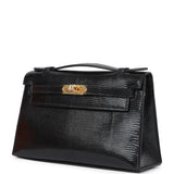 Hermes Kelly Pochette Black Varanus Niloticus Lizard Gold Hardware