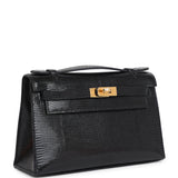 Hermes Kelly Pochette Black Varanus Niloticus Lizard Gold Hardware