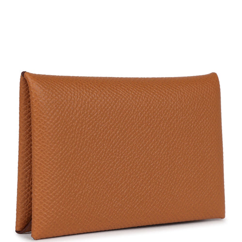 Hermes Calvi Card Holder Gold Epsom Palladium Hardware