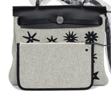 Hermes Herbag Zip 31 PM Hobnailed Black and Ecru Printed H Plume Canvas and Vache Hunter Palladium Hardware