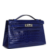 Hermes Kelly Pochette Bleu Electric Shiny Porosus Crocodile Palladium Hardware