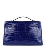 Hermes Kelly Pochette Bleu Electric Shiny Porosus Crocodile Palladium Hardware