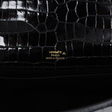 Hermes Kelly Pochette Black Shiny Porosus Crocodile Gold Hardware