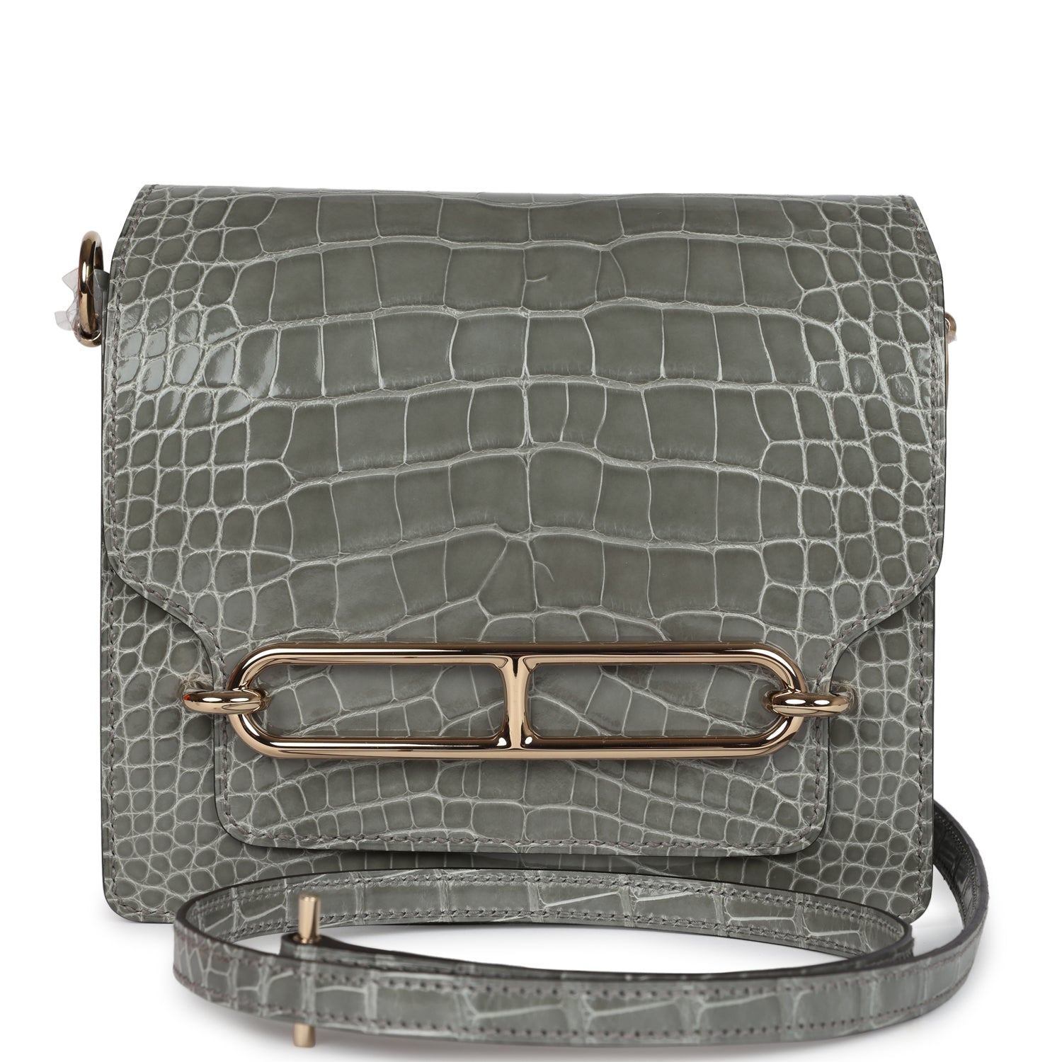 Hermes Mini Roulis Gris Ciment Shiny Alligator Permabrass Hardware