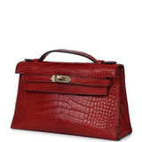 Pre-owned Hermes Kelly Pochette Rouge H Matte Alligator Permabrass Hardware