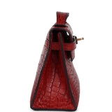 Pre-owned Hermes Kelly Pochette Rouge H Matte Alligator Permabrass Hardware