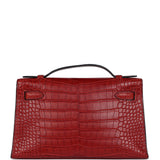 Pre-owned Hermes Kelly Pochette Rouge H Matte Alligator Permabrass Hardware