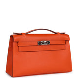 Pre-owned Hermes Kelly Pochette Feu Epsom Palladium Hardware