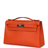 Pre-owned Hermes Kelly Pochette Feu Epsom Palladium Hardware