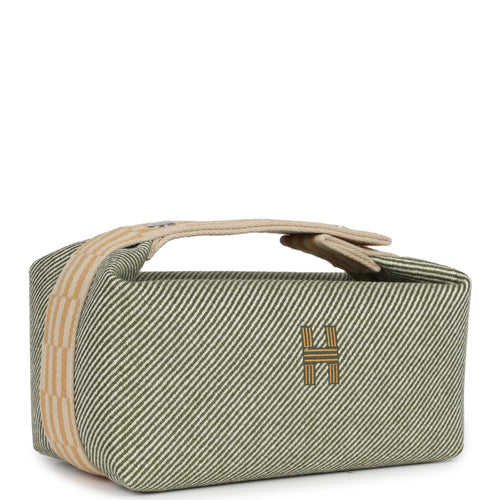 Hermes Bride-A-Brac PM Vert Natte Canvas and Wool Palladium Hardware