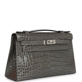 Hermes Kelly Pochette Gris Ciment Shiny Alligator Palladium Hardware