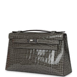 Hermes Kelly Pochette Gris Ciment Shiny Alligator Palladium Hardware