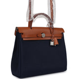 Hermes Herbag Zip PM 31 Bleu Indigo Toile H & Fauve Vache Hunter Palladium Hardware