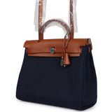 Hermes Herbag Zip PM 31 Bleu Indigo Toile H & Fauve Vache Hunter Palladium Hardware