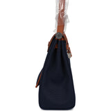 Hermes Herbag Zip PM 31 Bleu Indigo Toile H & Fauve Vache Hunter Palladium Hardware