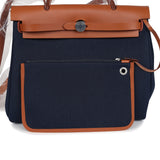 Hermes Herbag Zip PM 31 Bleu Indigo Toile H & Fauve Vache Hunter Palladium Hardware