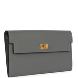 Hermes Kelly Pocket Long Wallet Gris Meyer Madame Gold Hardware