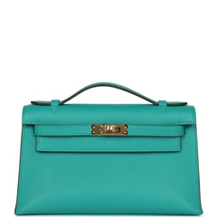 Hermes Kelly Pochette Vert Verone Swift Gold Hardware