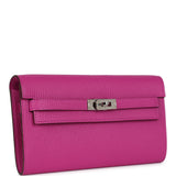 Hermes Kelly Wallet To Go Rose Pourpre Chevre Mysore Palladium Hardware