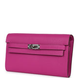 Hermes Kelly Wallet To Go Rose Pourpre Chevre Mysore Palladium Hardware