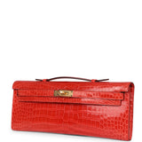 Hermes Kelly Cut Orange Poppy Shiny Porosus Crocodile Gold Hardware