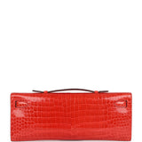 Hermes Kelly Cut Orange Poppy Shiny Porosus Crocodile Gold Hardware