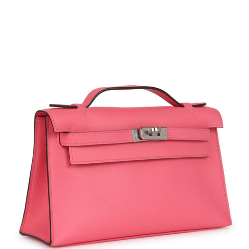 Hermes Kelly Pochette Rose Azalee Swift Palladium Hardware