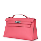 Hermes Kelly Pochette Rose Azalee Swift Palladium Hardware