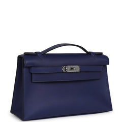 Hermes Kelly Pochette Bleu Encre Swift Palladium Hardware