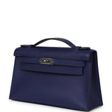 Hermes Kelly Pochette Bleu Encre Swift Palladium Hardware