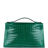 Hermes Kelly Pochette Vert Emeraude Shiny Porosus Crocodile Gold Hardware