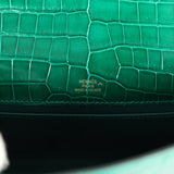 Hermes Kelly Pochette Vert Emeraude Shiny Porosus Crocodile Gold Hardware