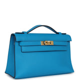 Pre-owned Hermes Kelly Pochette Bleu Frida Swift Gold Hardware